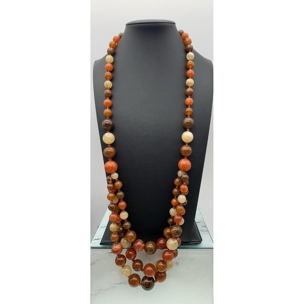Vintage Layered Marbled Lucite Swirl Beaded Necklace Beautiful Colors 24-26"